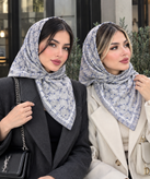 مینی اسکارف دخترانه مدل مارکدار آبی با رنگ طوسی پنبه نرم ترند کد 13148
